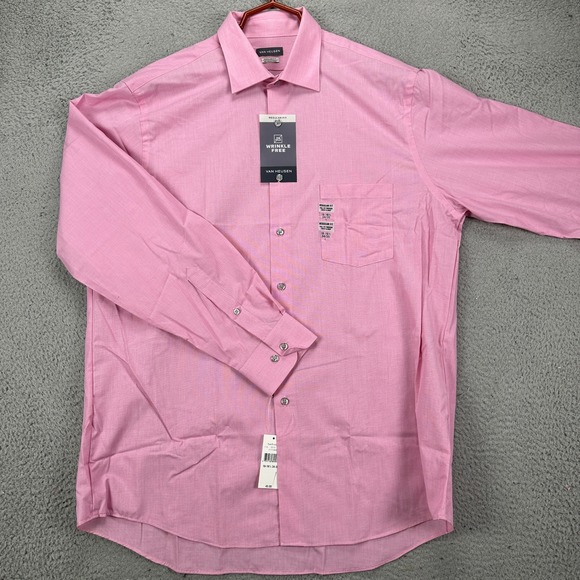 Van Heusen Shirt Dress Mens 16-16.5 34-35 Pink Regular Fit Button Up Pocket NEW - Picture 1 of 13